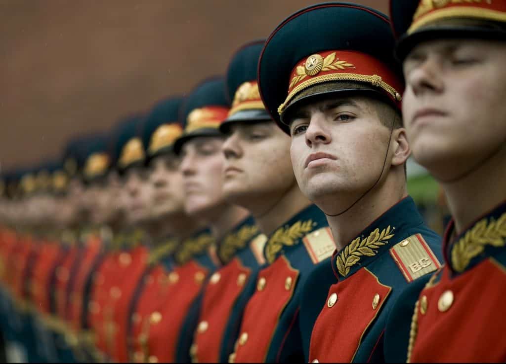 Russian honor guard lined up in uniform