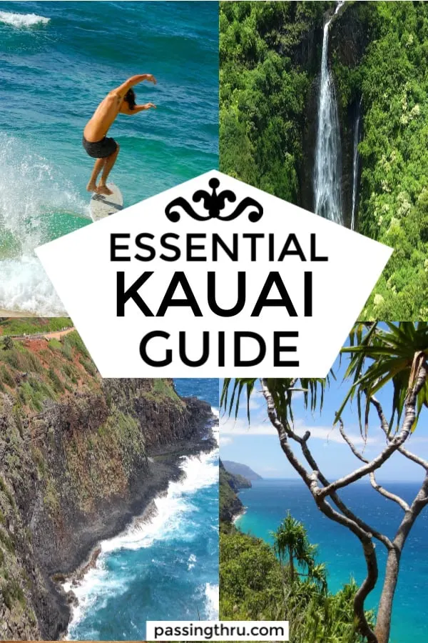 surfer waterfall mountains ocean kauai guide