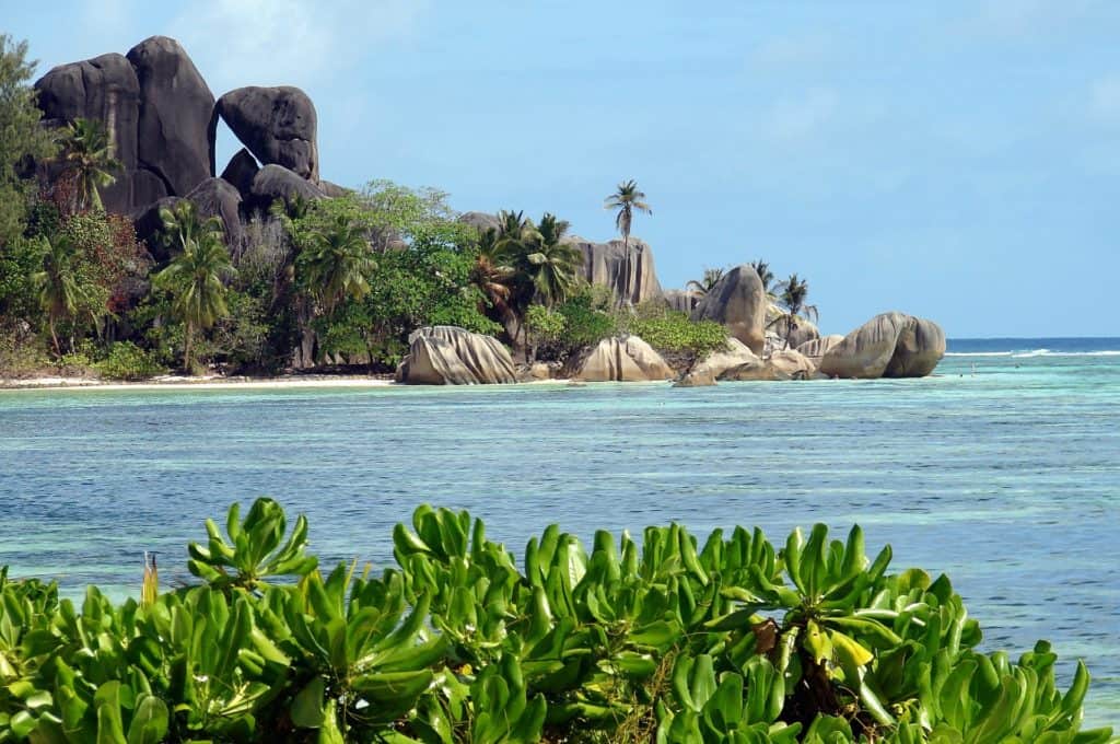 beach cove rocks sea Seychelles