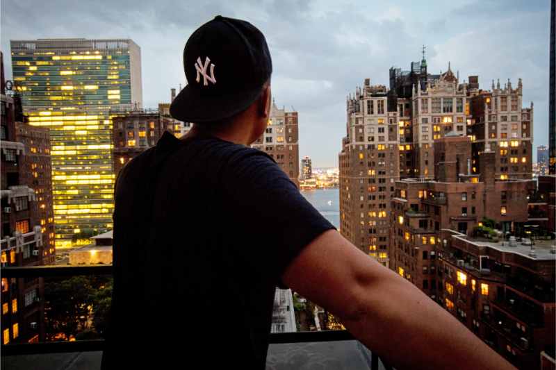 balcony view of New York City skyline