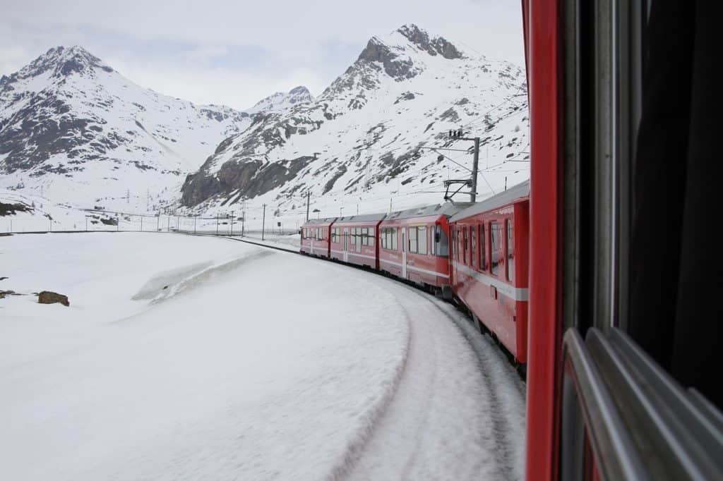 winter scenic train route in Switzerland