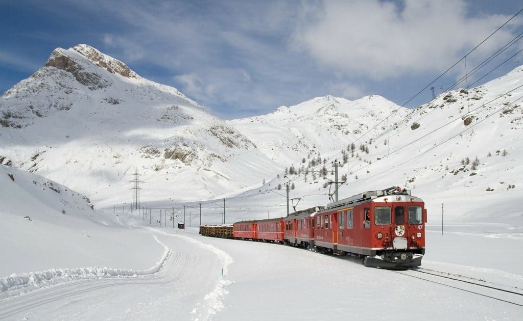 winter train route in Switzerland