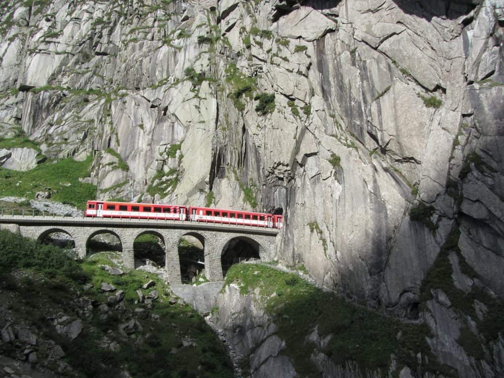 Switzerland train tunnel through mountain