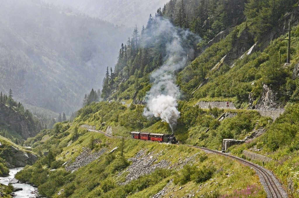 mountain scenery along a Swiss train route