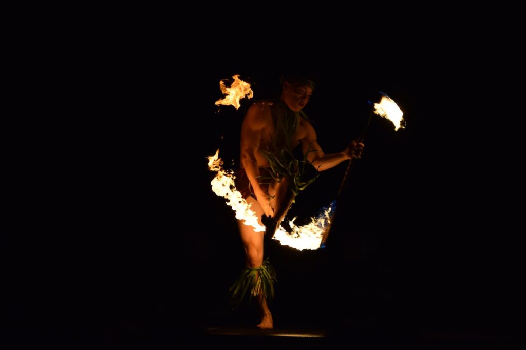fire dancer at hawaiian luau