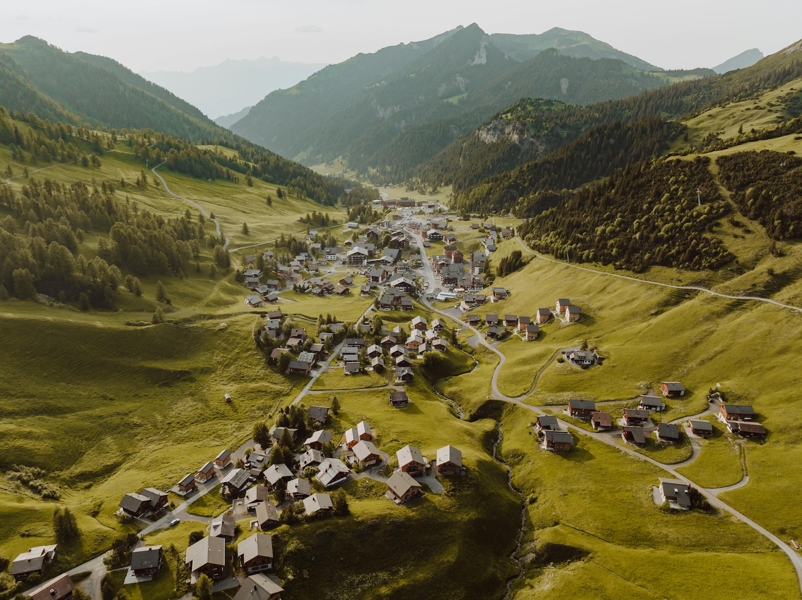 Malbun, Triesenberg, Liechtenstein Rural Landscape with Mountains Village