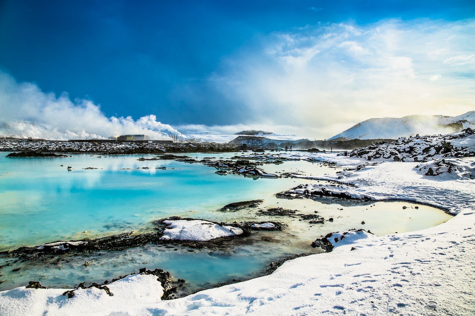 Aerial view of The Blue Lagoon, a geothermal bath resort and one of the most visited places in the south of Iceland. Grindavik, Iceland.