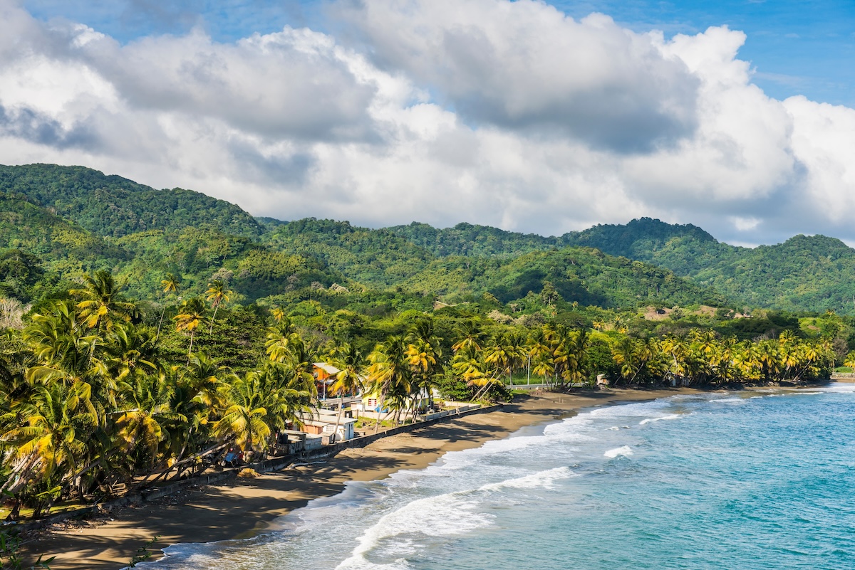 View over the beach of Roxborough, Tobago, Trinidad and Tobago, West Indies, Caribbean, Central America