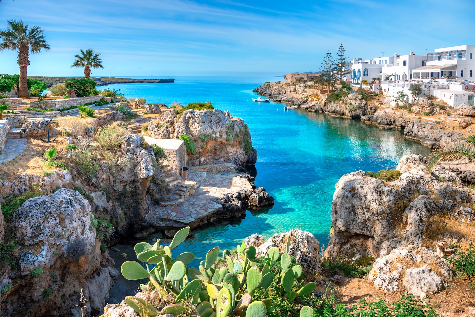 Famous seaside village of Avlemonas with beautiful natural scenic fjord in island of Kythera, South Aegean sea, Greece