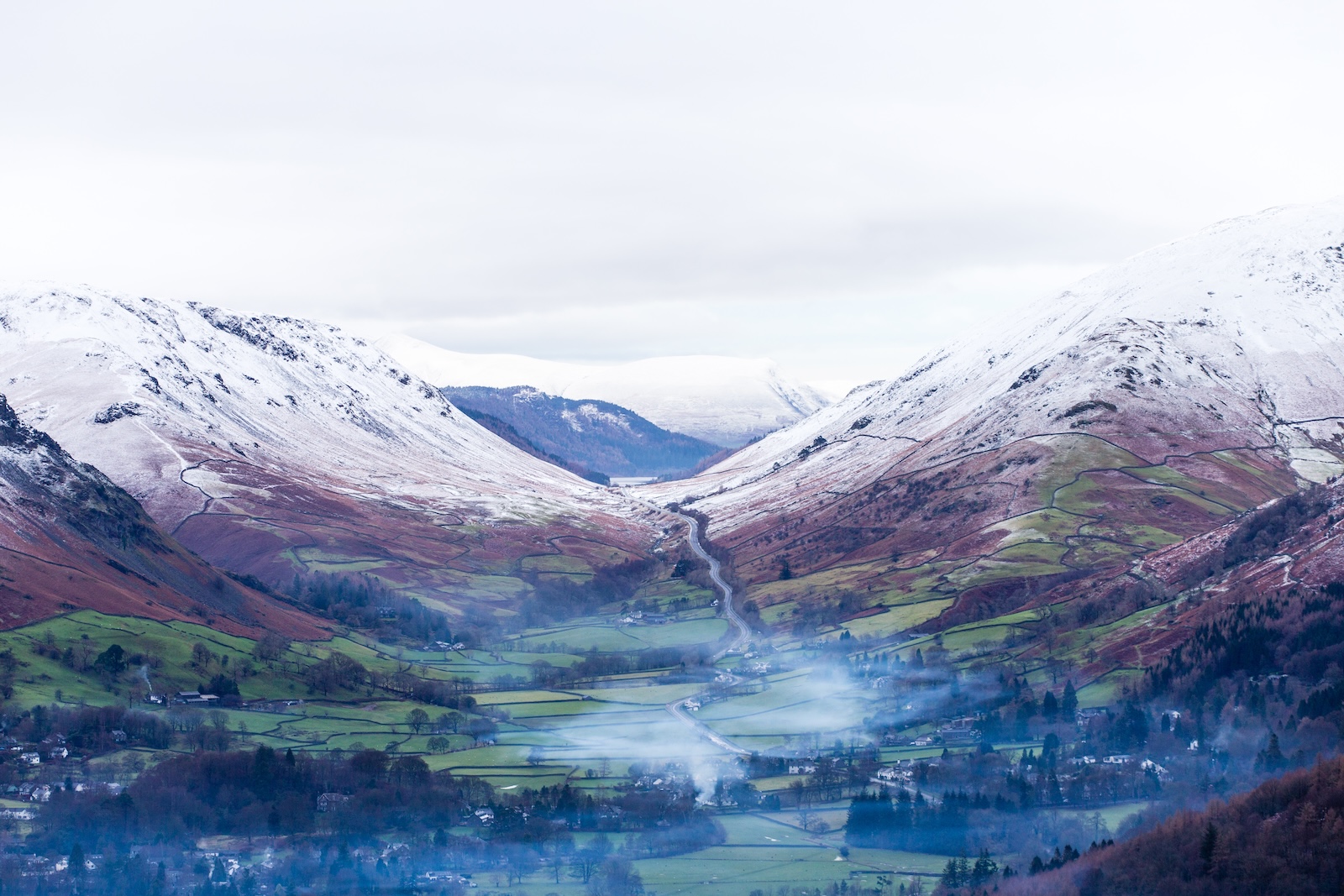 Winter scene in the Lake District National Park looking north past Grassmere